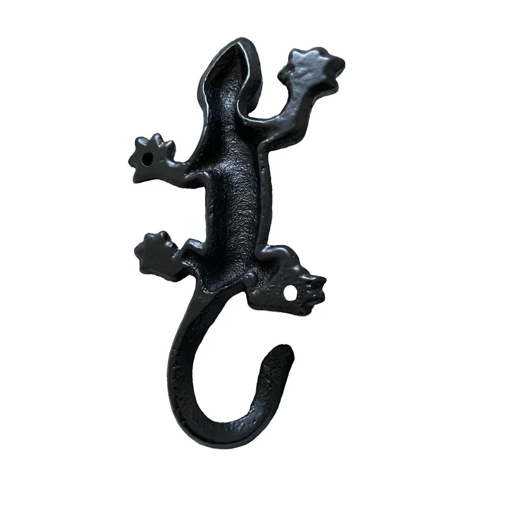 Cast Iron Gecko Wall Hook Rustic Lizard Decor Coat Key Towel Garden Hanger